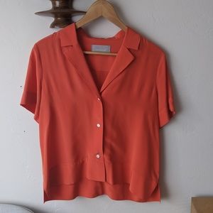 Everlane Silk Notch Short Sleeve in Poppy Sz 2